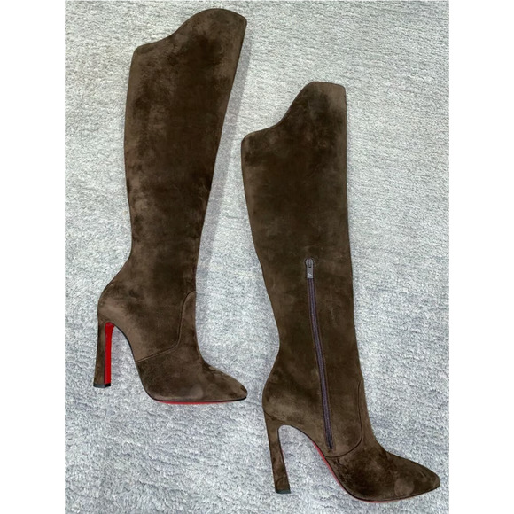 Christian Louboutin Eleonor Botta 100 Arabica Brown OTK Knee High Heel Boot 39.5 - Picture 7 of 12